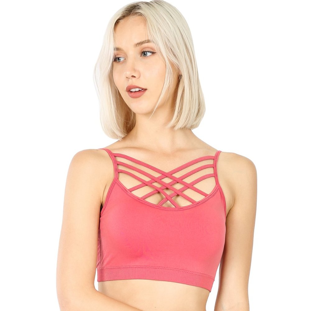 Triple Criss Cross Rose Color Padded Bralette